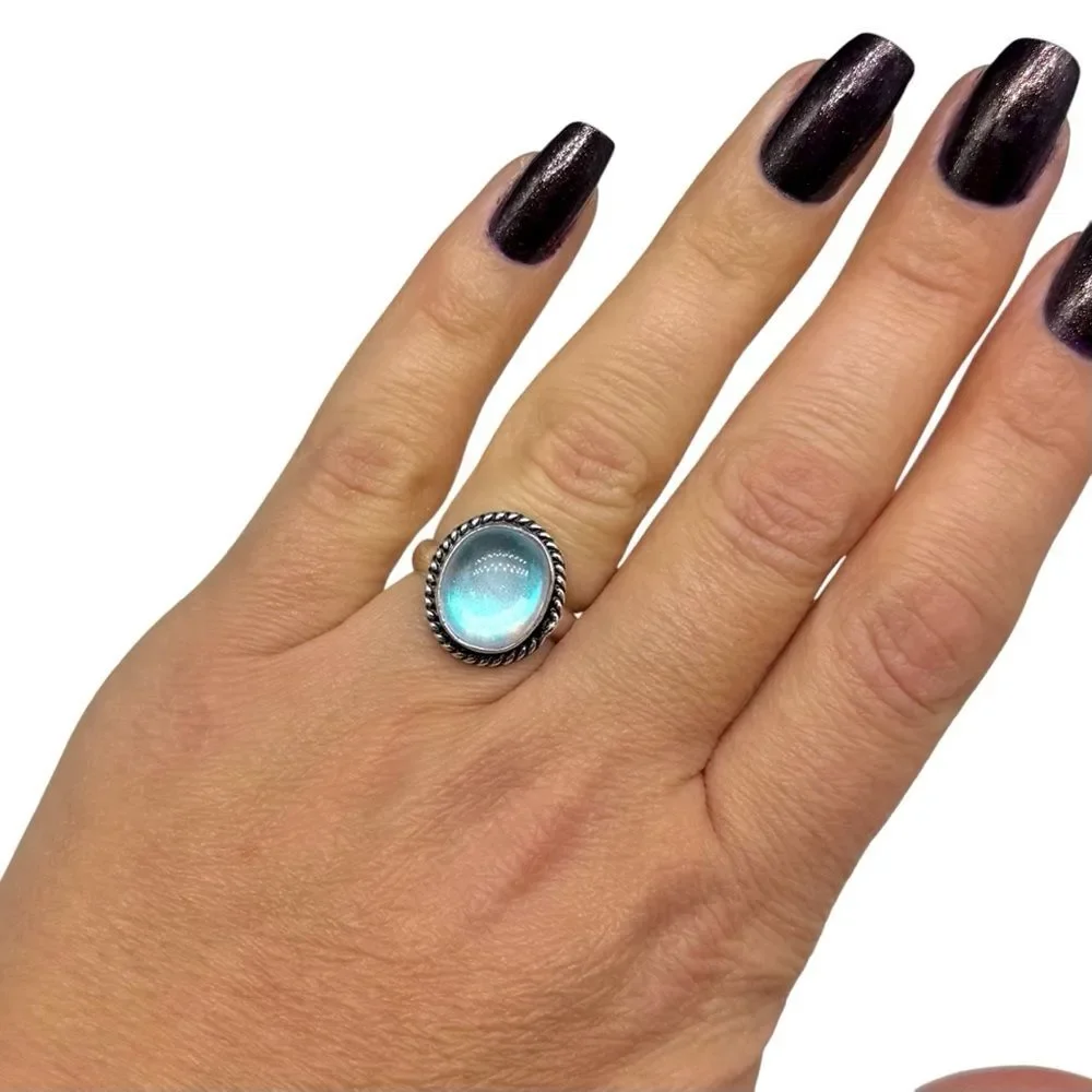 Aura Clear Quartz Ring Size 6 925 Sterling Silver Overlay